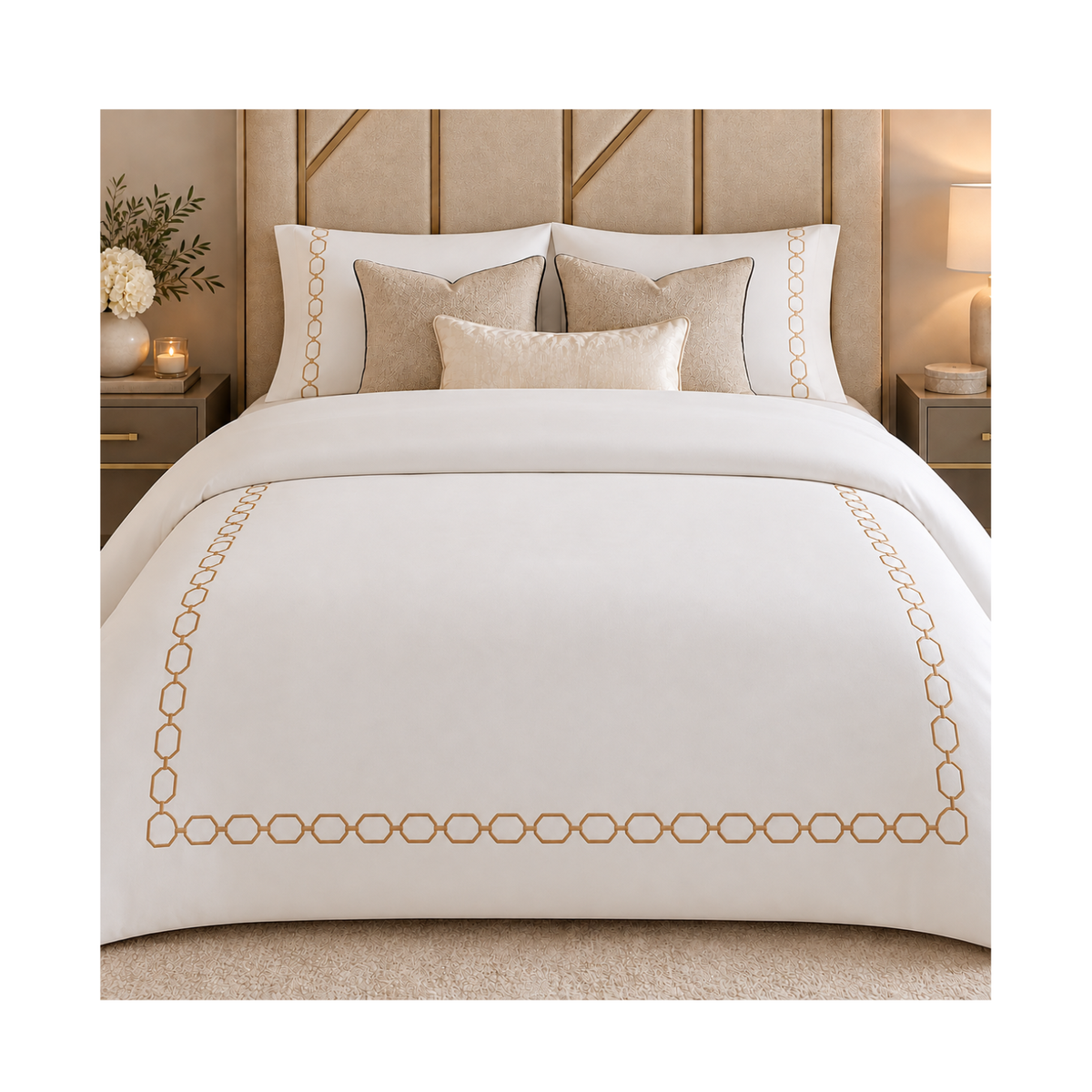 Paris Luxury 400TC Cotton Duvet Set – Champagne Embroidery