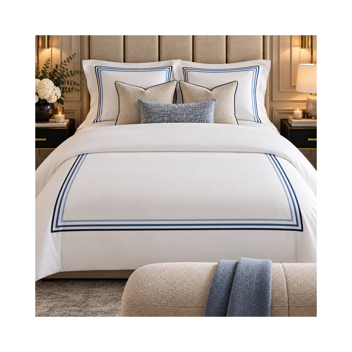 Monaco Luxury 400TC Cotton Duvet Set - Blue Embroidery