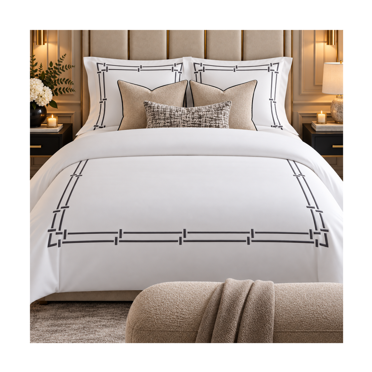 Tokyo Luxury 400TC Cotton Duvet Set – Charcoal Embroidery