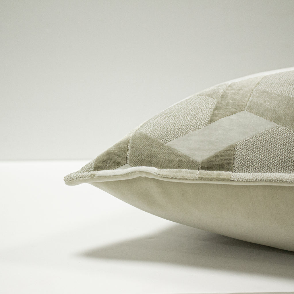 Ciro Jacquard Velvet Cushion — Ivory & Taupe