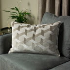 Ciro Jacquard Velvet Cushion — Ivory & Taupe