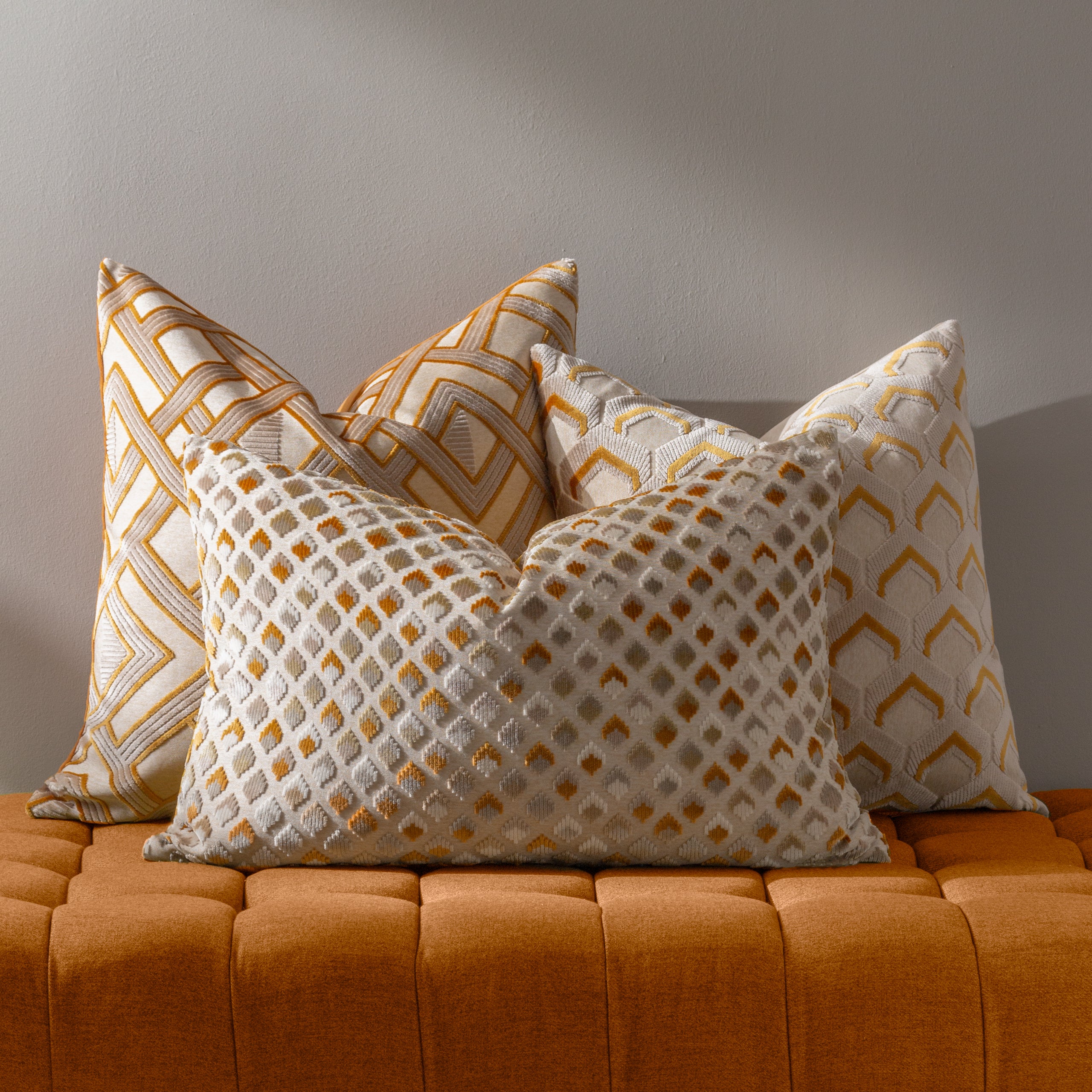 Arlo Jacquard Cushion — Taupe & Gold