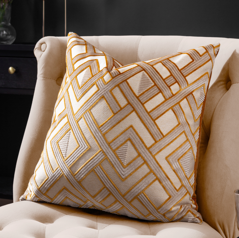 Arlo Jacquard Cushion — Taupe & Gold