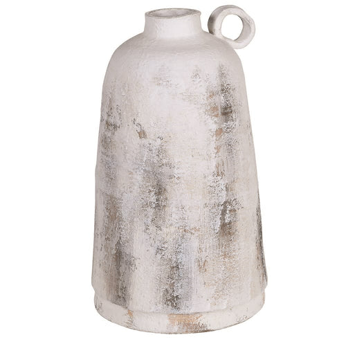 White distressed ceramic vase on a white background