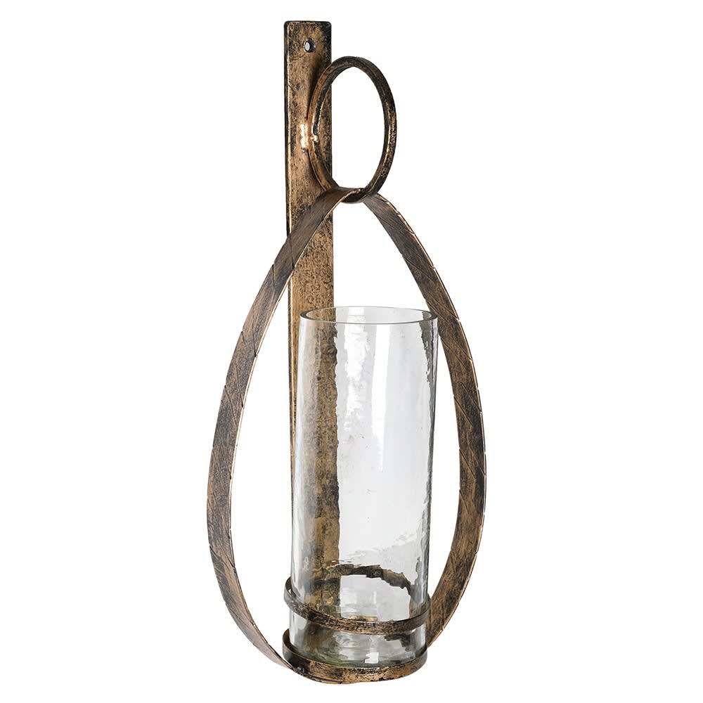Decorative wall-mounted lantern with a glass holder on a white background