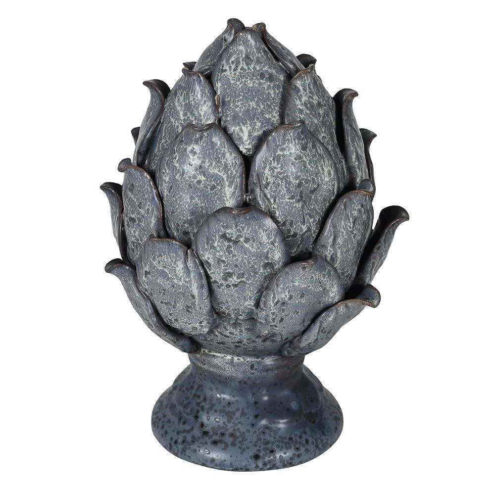 Decorative artichoke-shaped object with a textured surface on a white background