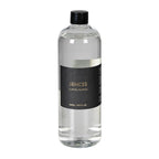 Clear bottle with black cap and label on a white background