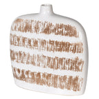 White vase with brown textured stripes on a white background